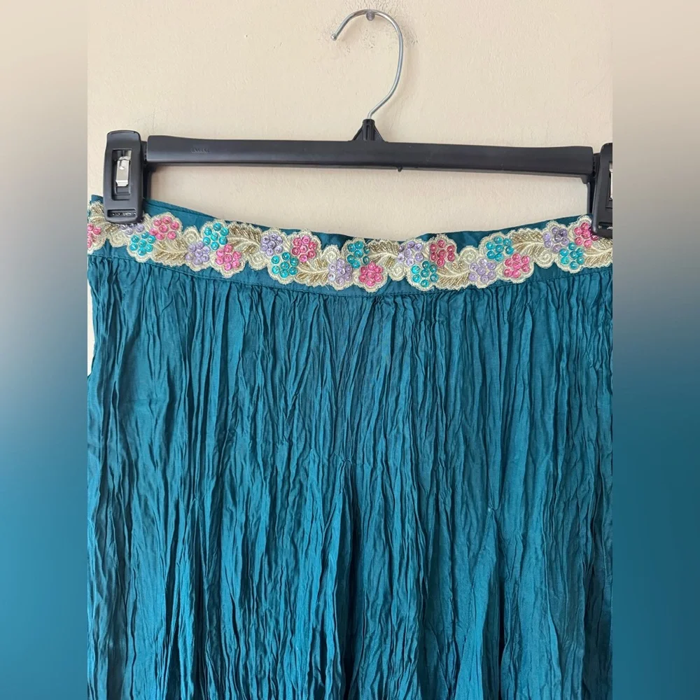Teal Maxi Skirt with Embroidered Waistband - Picture 3 of 5